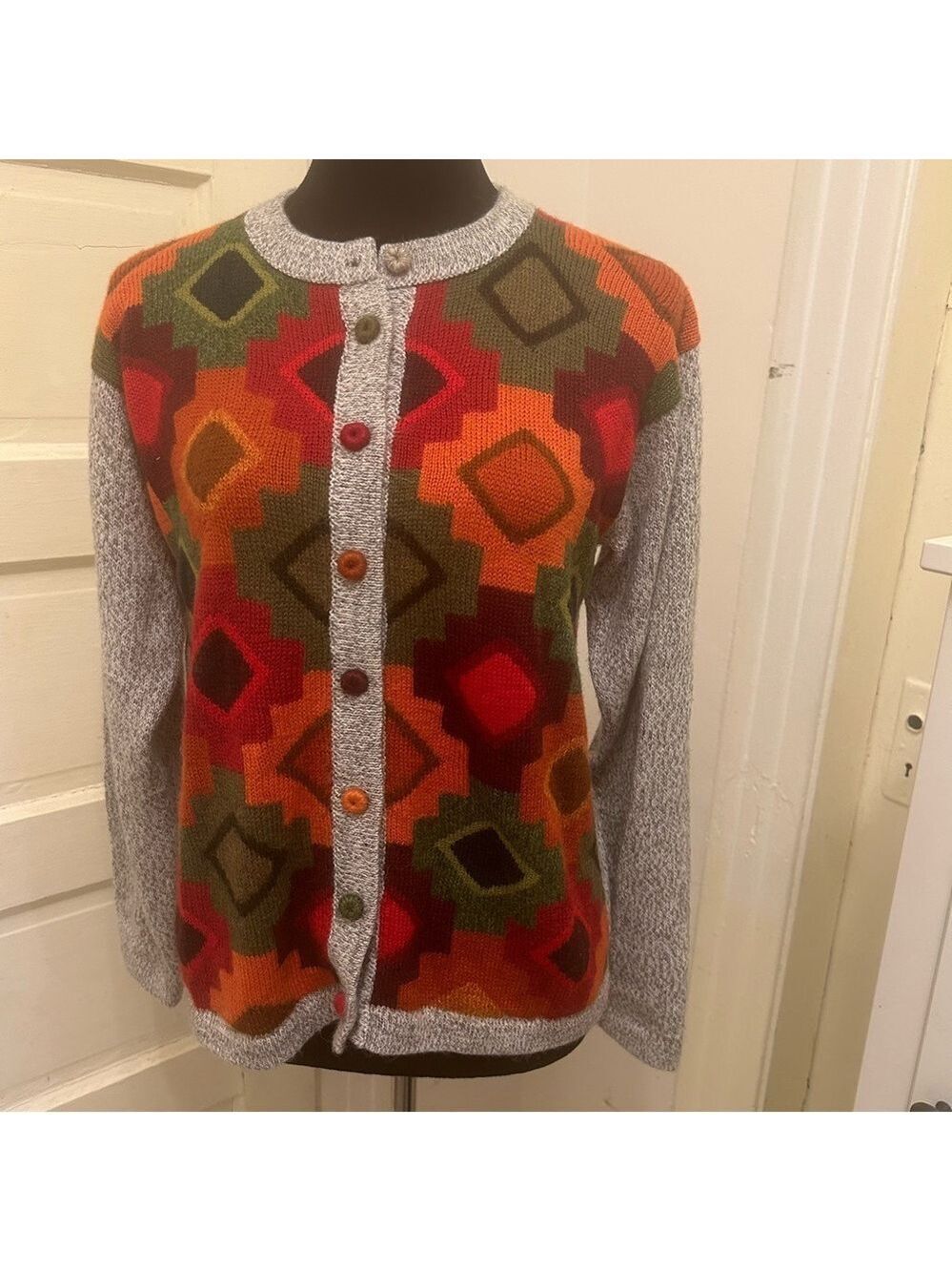 Baby Alpaca Peru Women’s Cardigan Sweater Geometric Academia Quiet Luxury SOFT